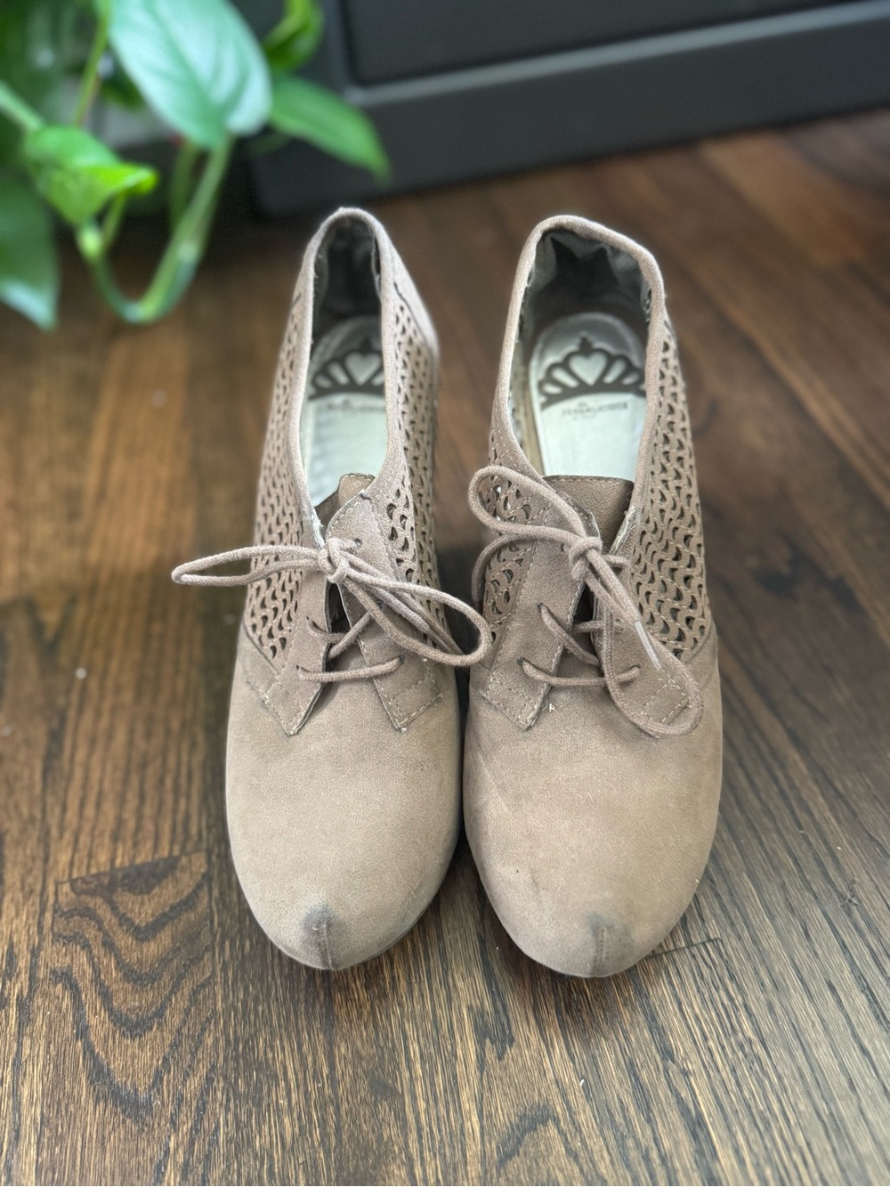 Women's Lace-Up Suede Oxford Heels - Taupe